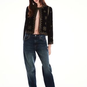 Zara Embroidered Velvet Jacket Black NWT